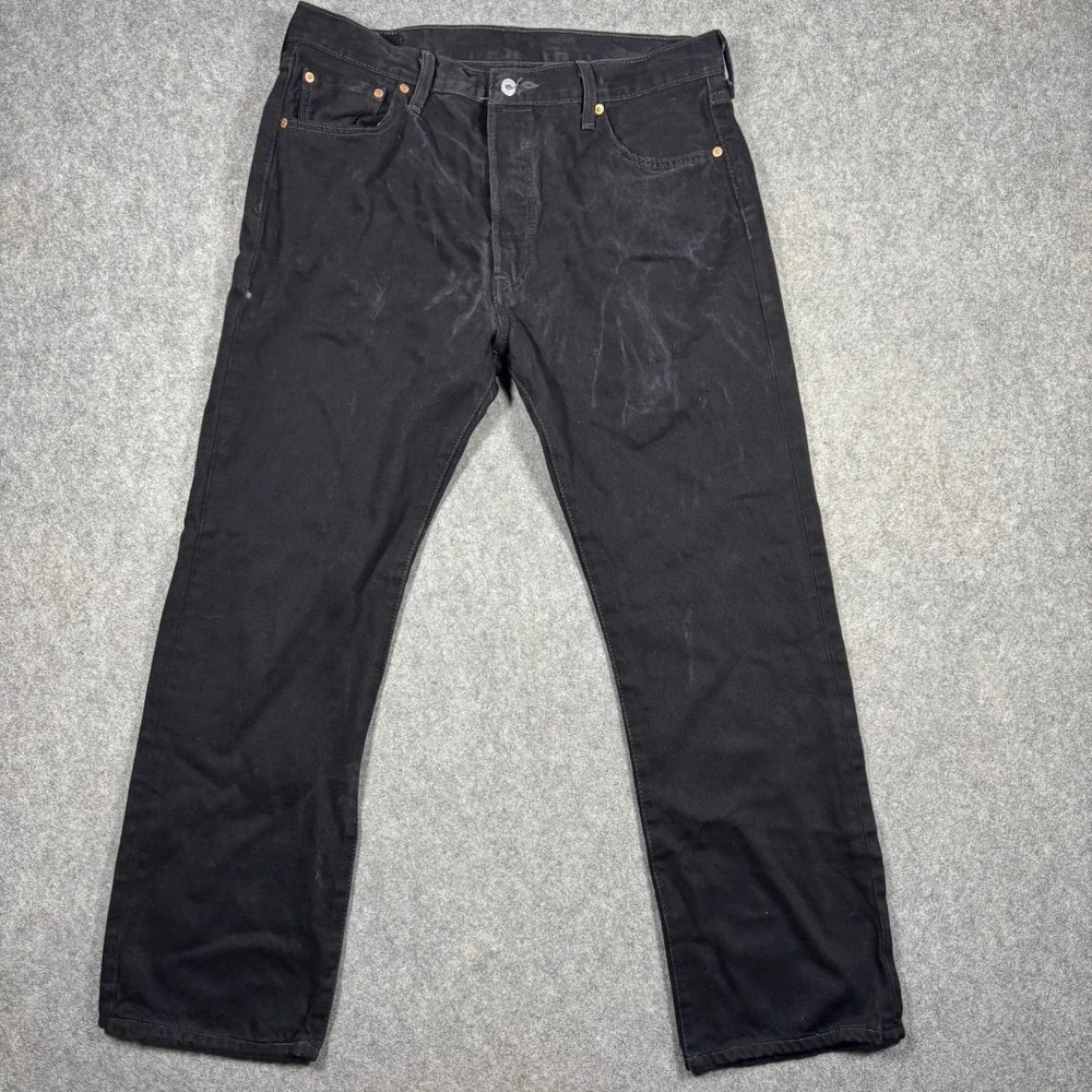 Levis 501 Original Fit Mens Black Straight Leg Button Fly Jeans 36x30 Faded Work